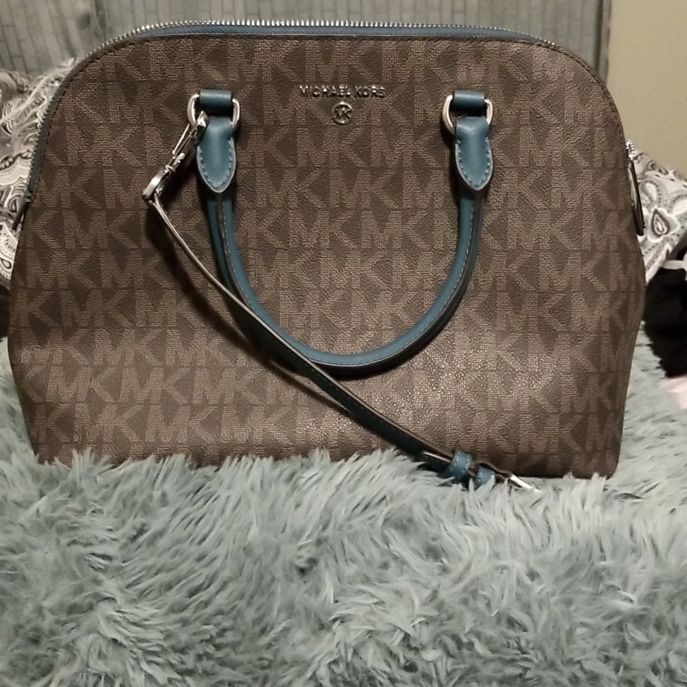 Michael Kors Cindy brown with turquoise strap purse